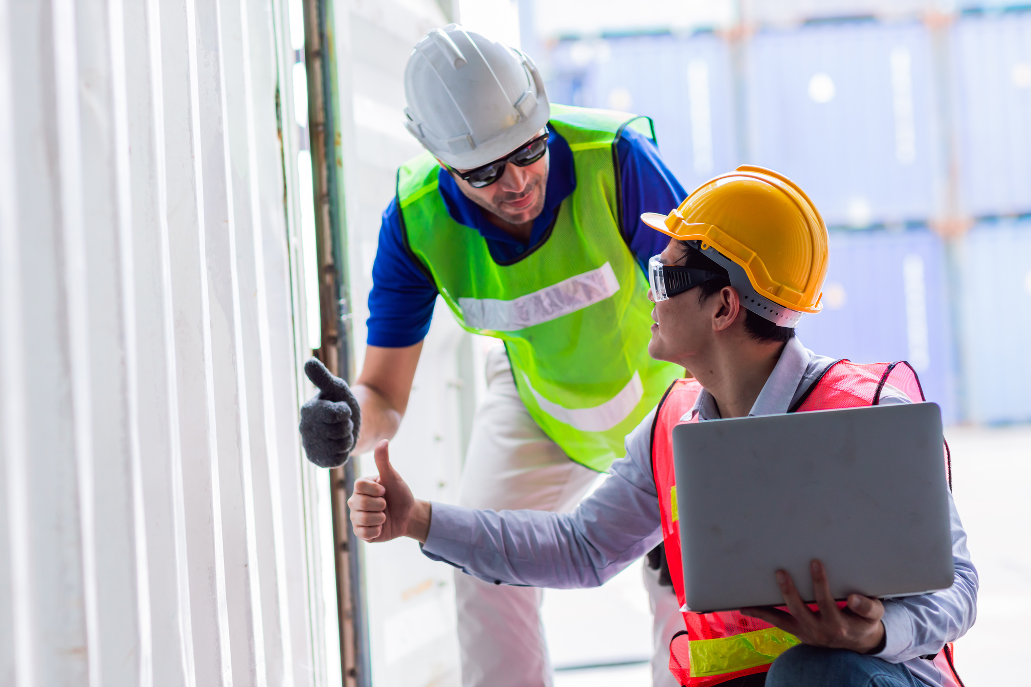 Engineer Inspection for Goods Strength Condition of Cargo Container Interior for Safety According to International Rule and Intermodal Containers Standard.